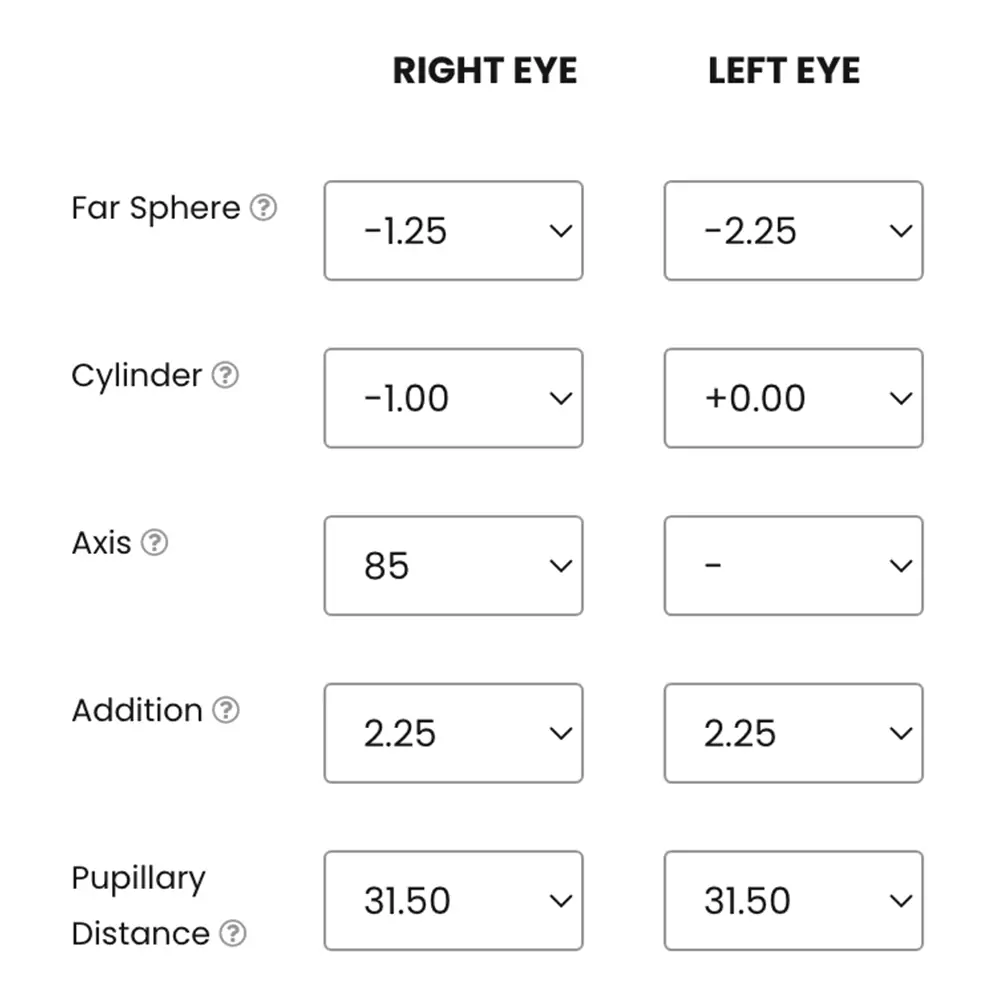 Example single-vision lens prescription glasses order on our website