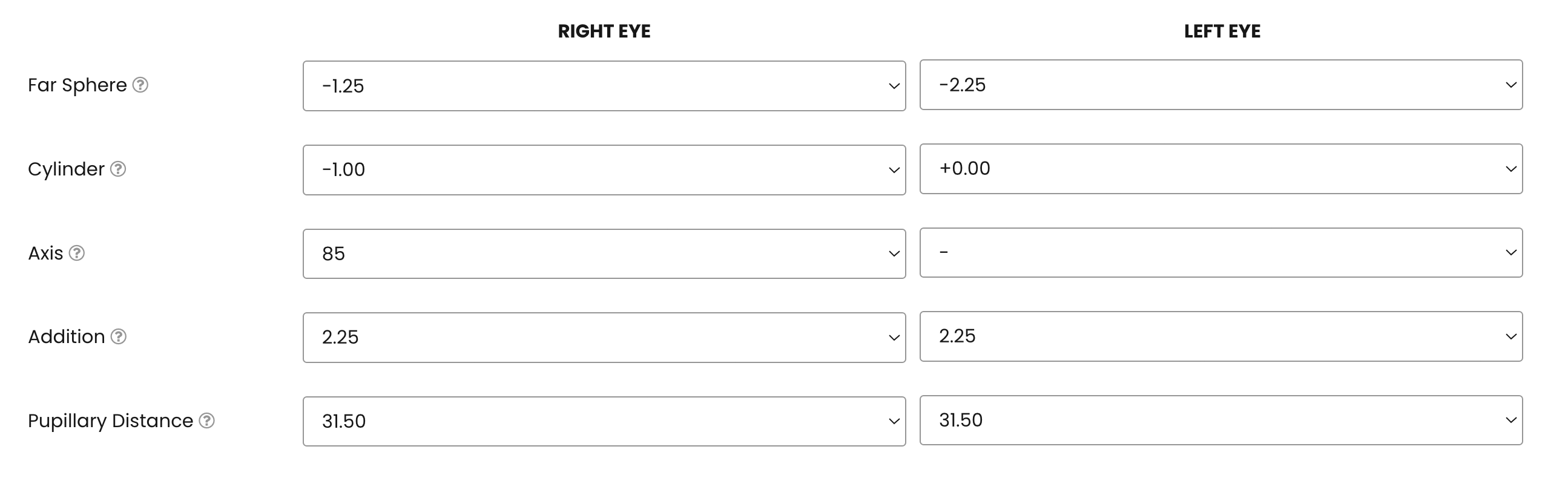 Example single-vision lens prescription glasses order on our website